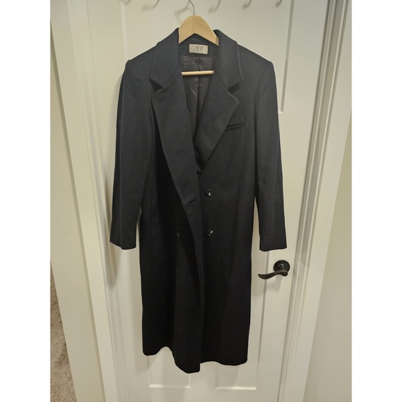 A.S. II Womens Trench Coat Wool Blend Black P2P 20" S2S 22" 48"long - Picture 1 of 11